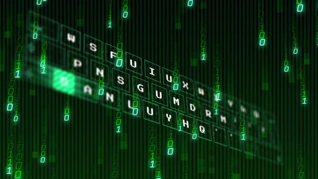 Animation of data processing on black background