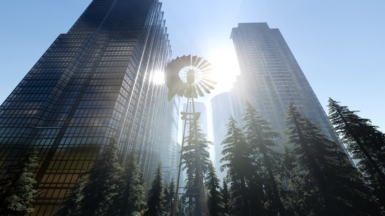 전형적인 오래된 풍차 터빈