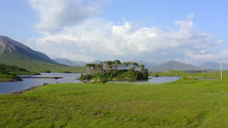 Pine-Island,-Derryclare-Lough,-Connemara,-County-Galway,-Juli-2021