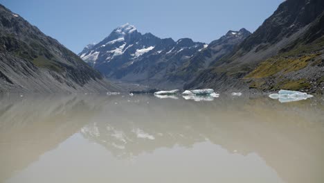 pieces of icebergs floating in glacial lake with beautiful reflection on sunny summer day in 4k