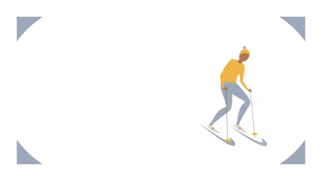 4k video of cartoon skier character on white background.