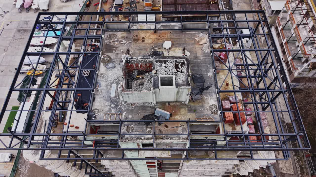 Construction site with building under process of renovation and repair