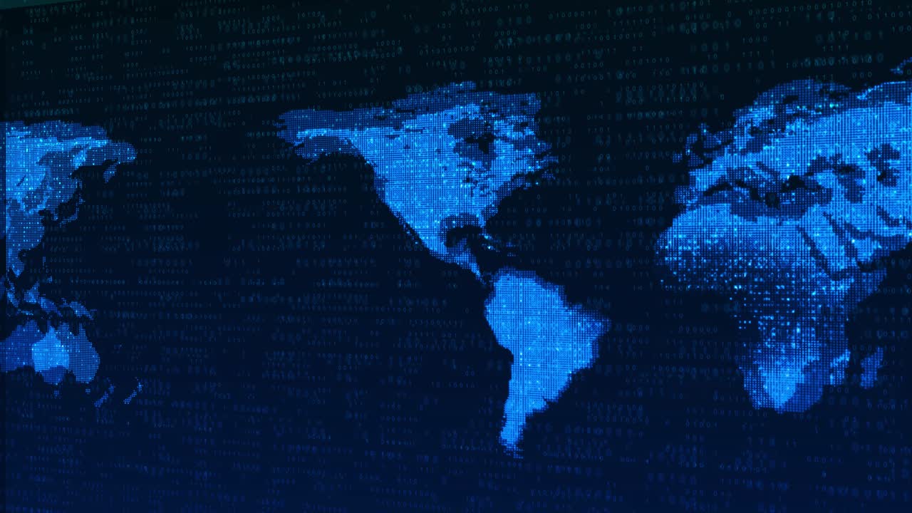 Digital World Map on Binary Code Background