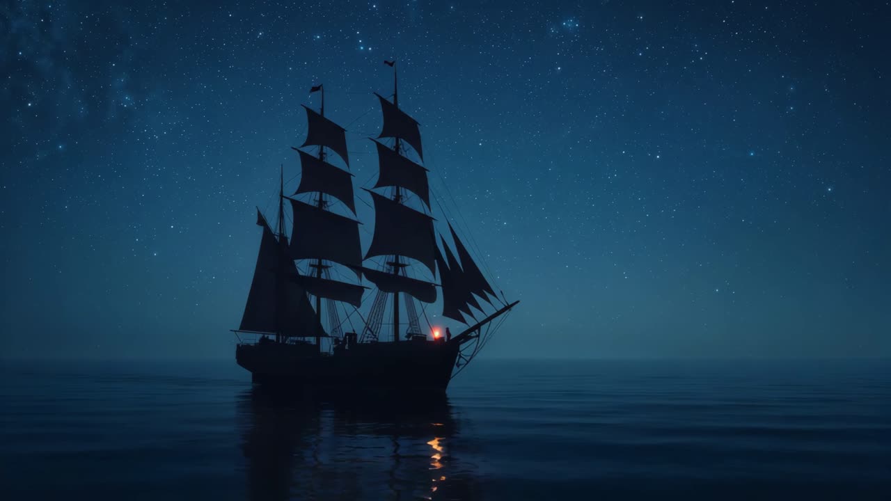 Sailing Ship at Night Under the Stars