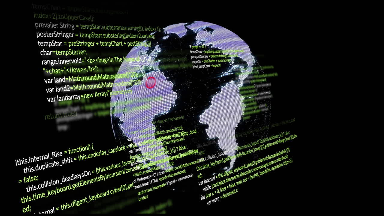 Animation of digital data processing over globe