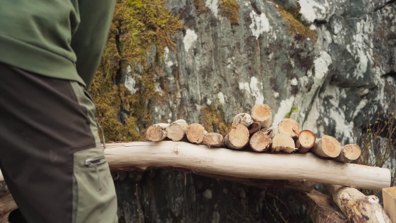 Timelapse Of Man Making Compost Pit With Chopped Woods