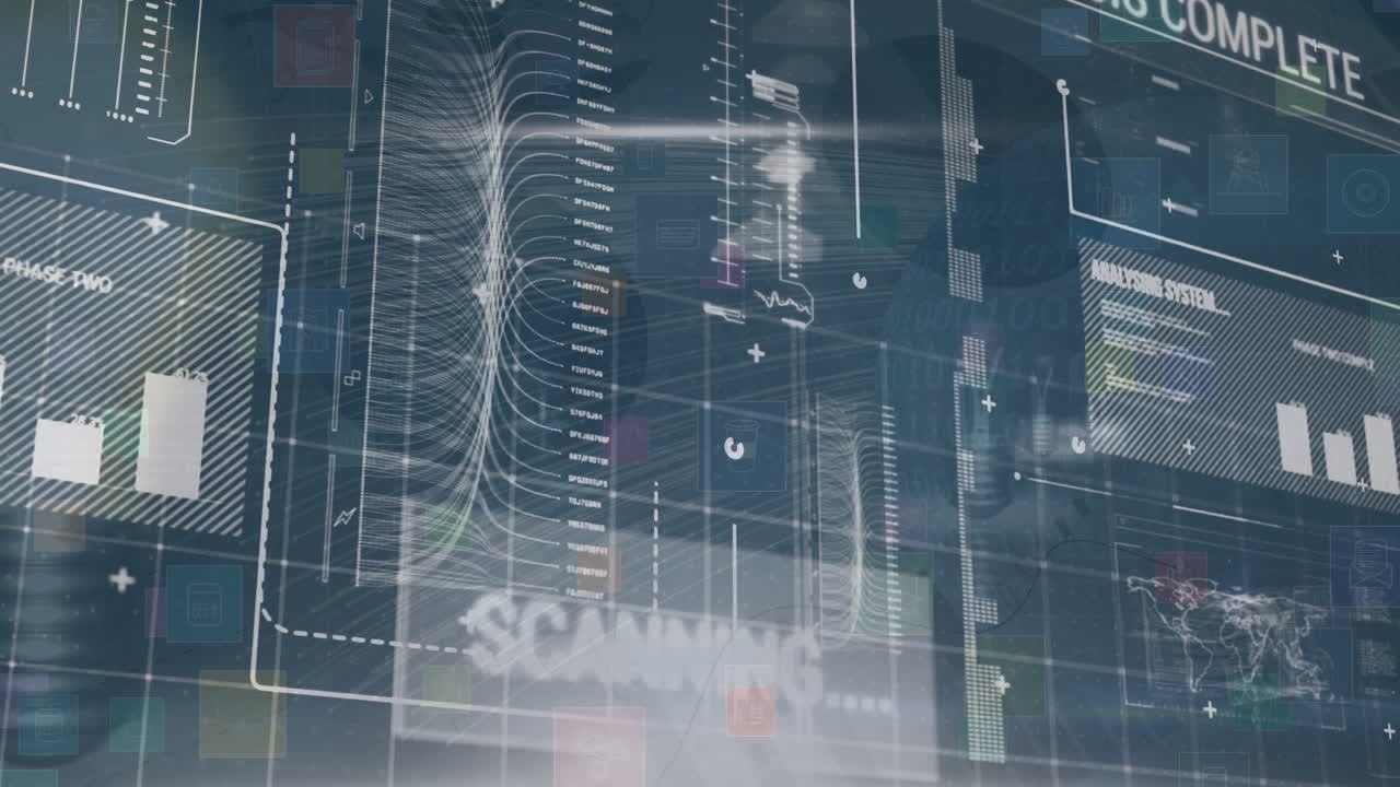 animación del procesamiento de datos sobre fondo azul