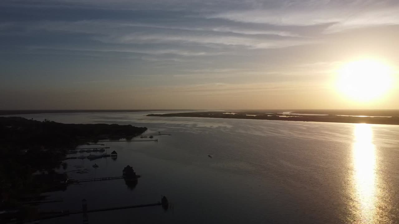 Aerial View of a Lagoon at Sunrise