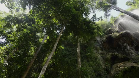 low angle view of the tumalog watterfall with tree canopy in the philippines