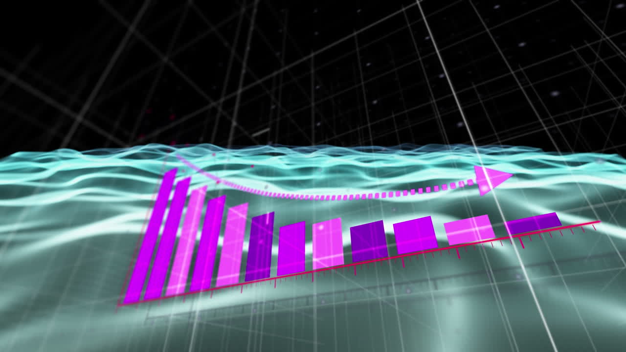 파동으로 디지털 공간에서 그래프와 화살표의 애니메이션