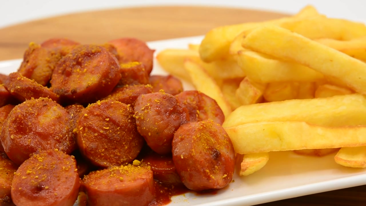 Tradisjonell tysk currywurst-opptak