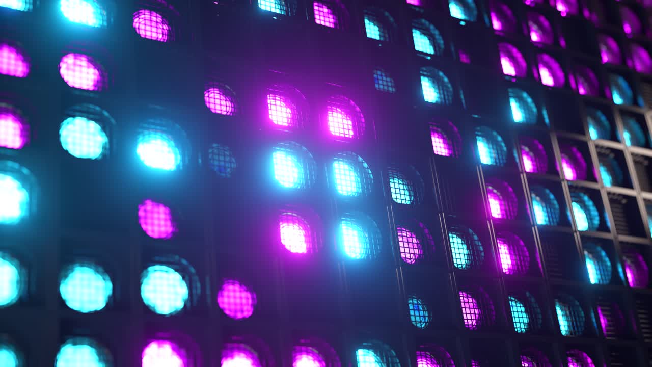 Parete a griglia di luci al neon astratta