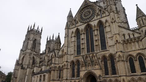 slow panning shot of the beautiful york minster undergoing renovations