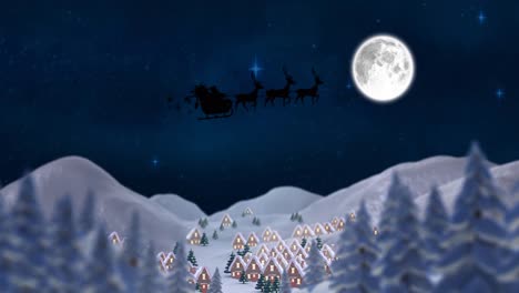 Animation-of-santa-and-sleigh-over-night-sky-in-winter-scenery