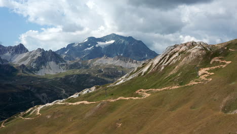 Mountain-drone-view,-Tignes,-France