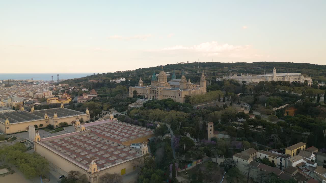 Orbiting Drone Shot Above Museu Nacional d'Art de Catalunya