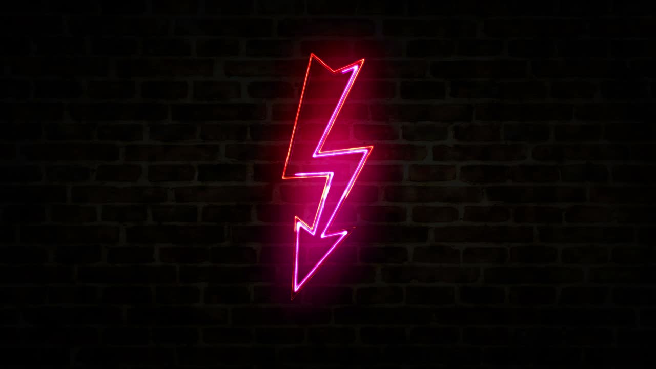 Energy lightning symbol neon on brick wall