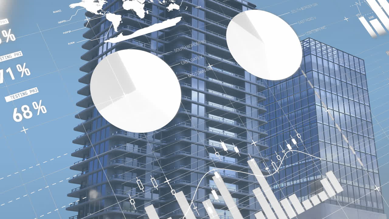 높은 건물의 낮은 각도 시야에 대한 통계 데이터 처리의 애니메이션