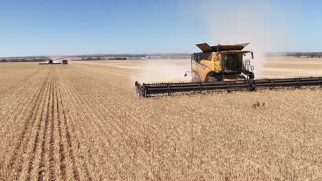 this footage captures the synergy of modern agricultural technology, showcasing the essential role of header fronts in the wheat harvesting process