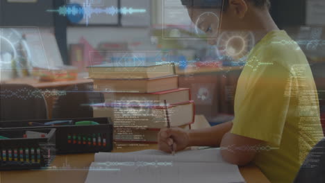 múltiples escáneres redondos y procesamiento de datos sobre un niño afroamericano que estudia en la escuela primaria