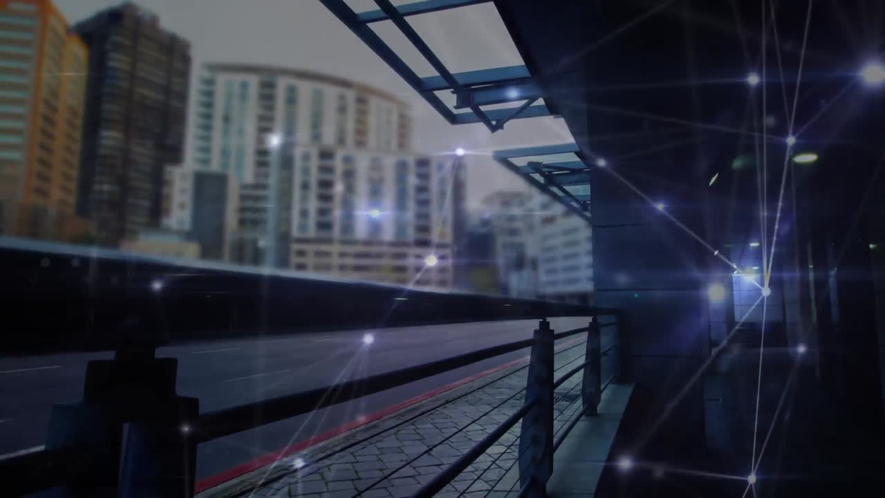 animación de la red de conexiones sobre el paisaje urbano