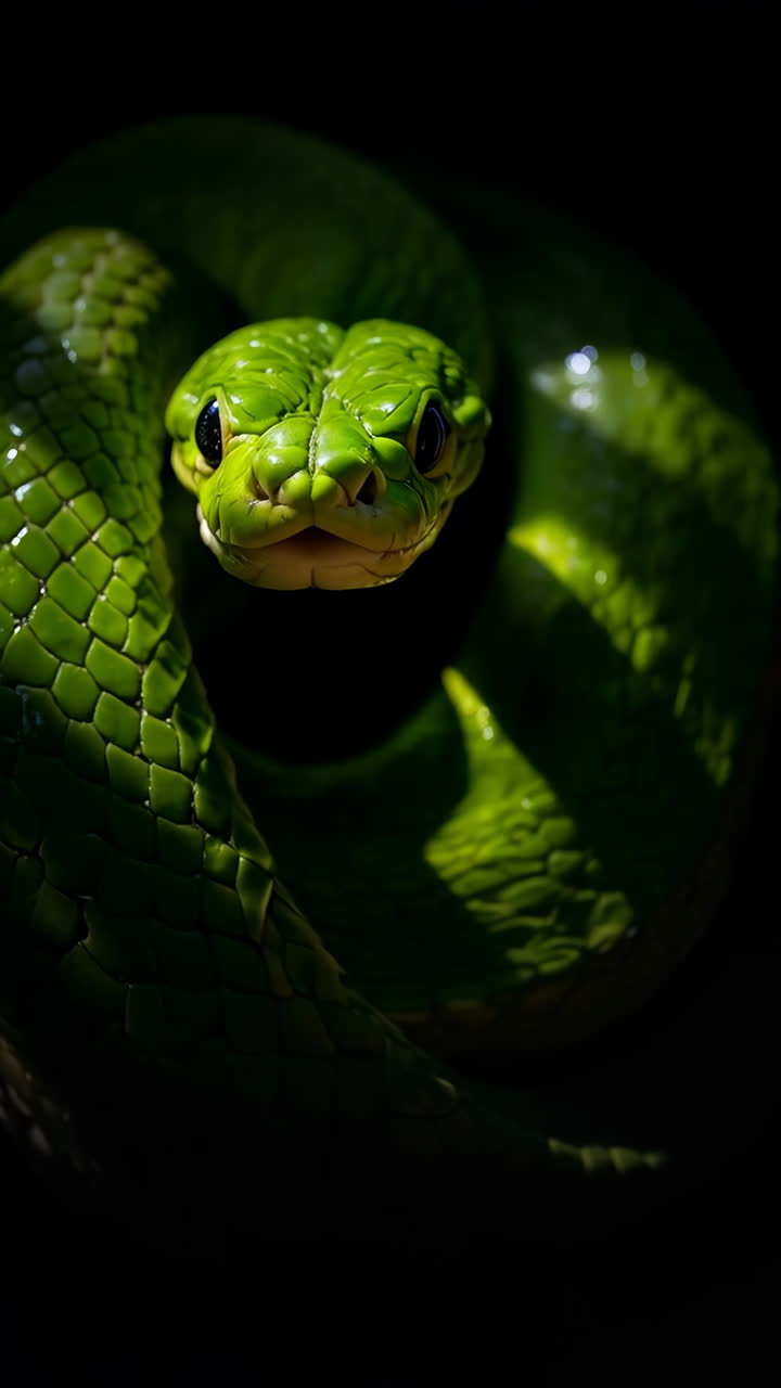 Ritratto ravvicinato di un serpente verde vibrante