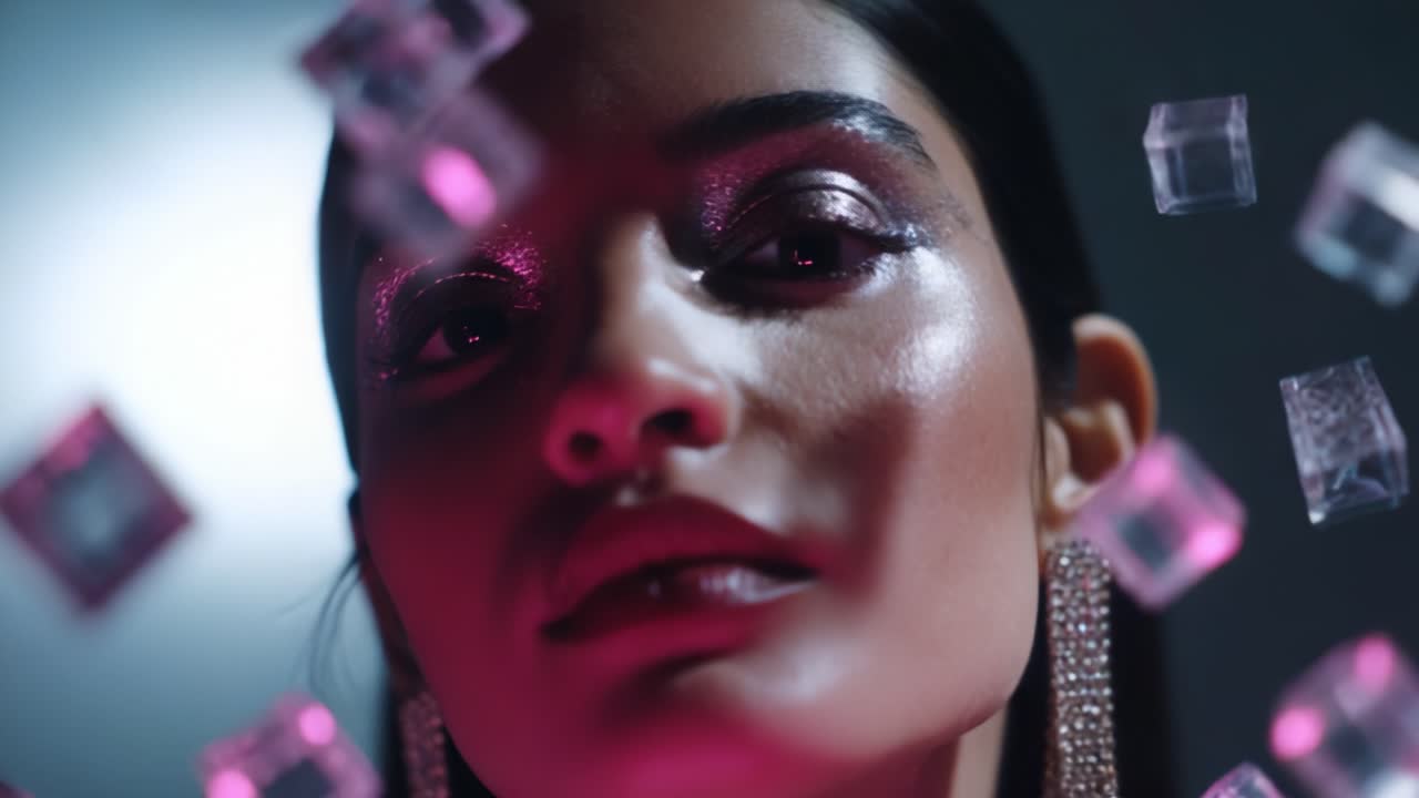 A captivating beauty shines through a mesmerizing display of glistening crystals and vibrant hues, highlighting the allure and artistic expression present in modern fashion photography