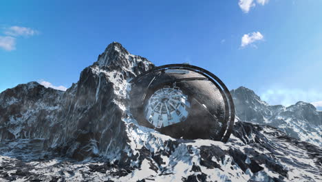 alien spaceship crash landing in snowy mountains