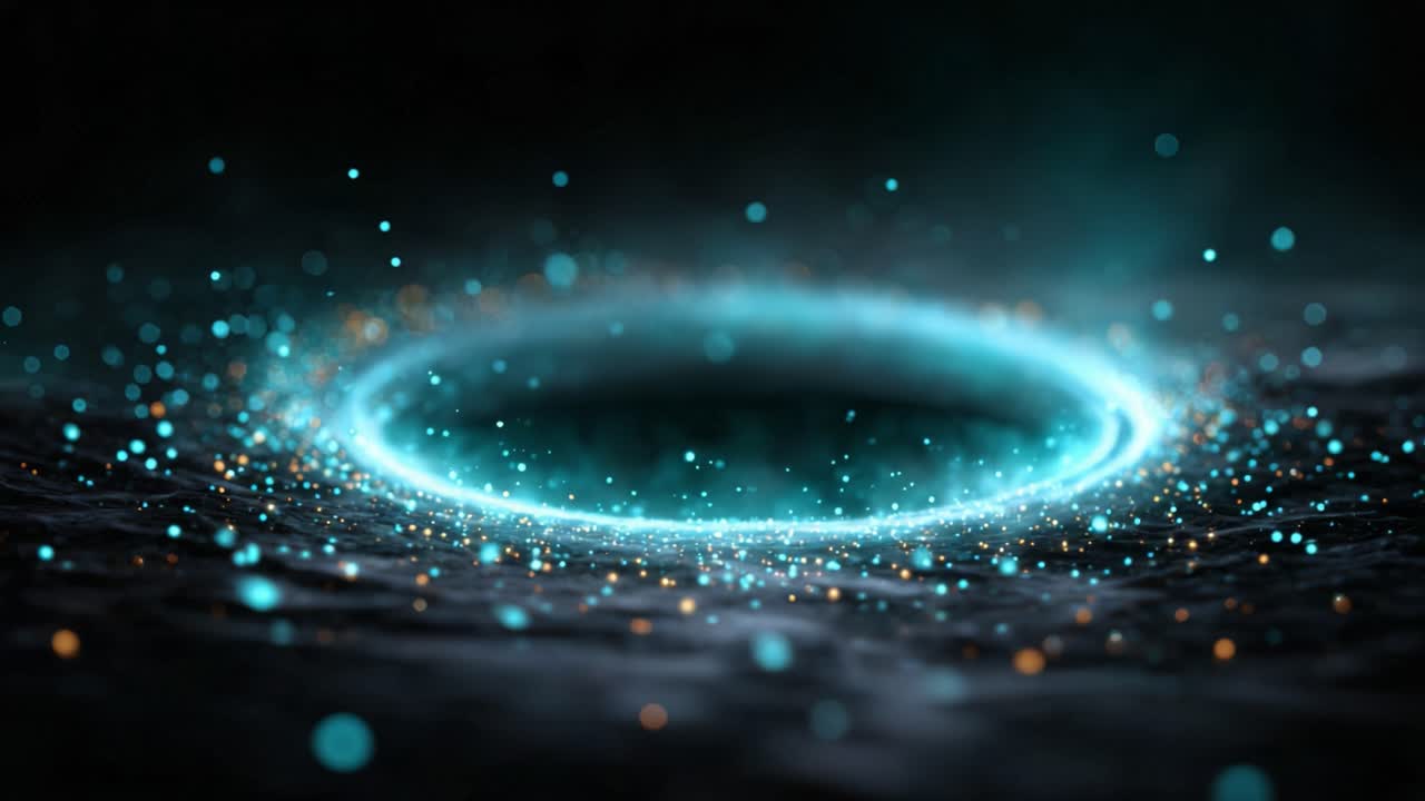 A Mesmerizing Abstract Representation of a Cosmic Vortex with Glowing Particles and a Captivating Blue Hue Surrounding a Defined Circular Opening