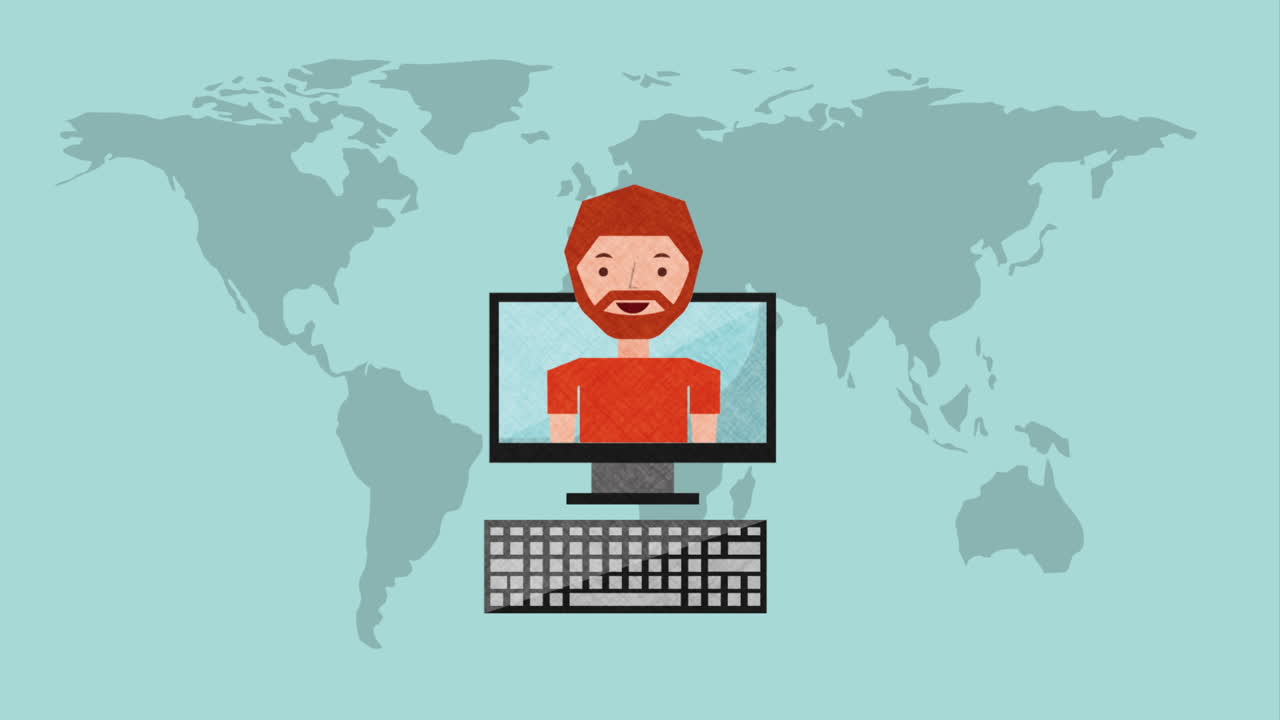 hombre trabajando en una computadora, perspectiva global