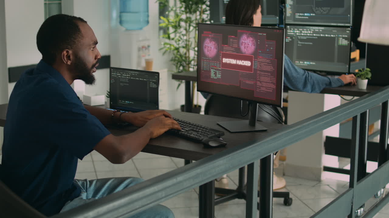 Company developer writing code encounters system failure