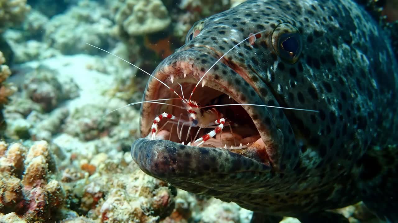 Grouper and Cleaner Shrimp Symbiotic Relationship