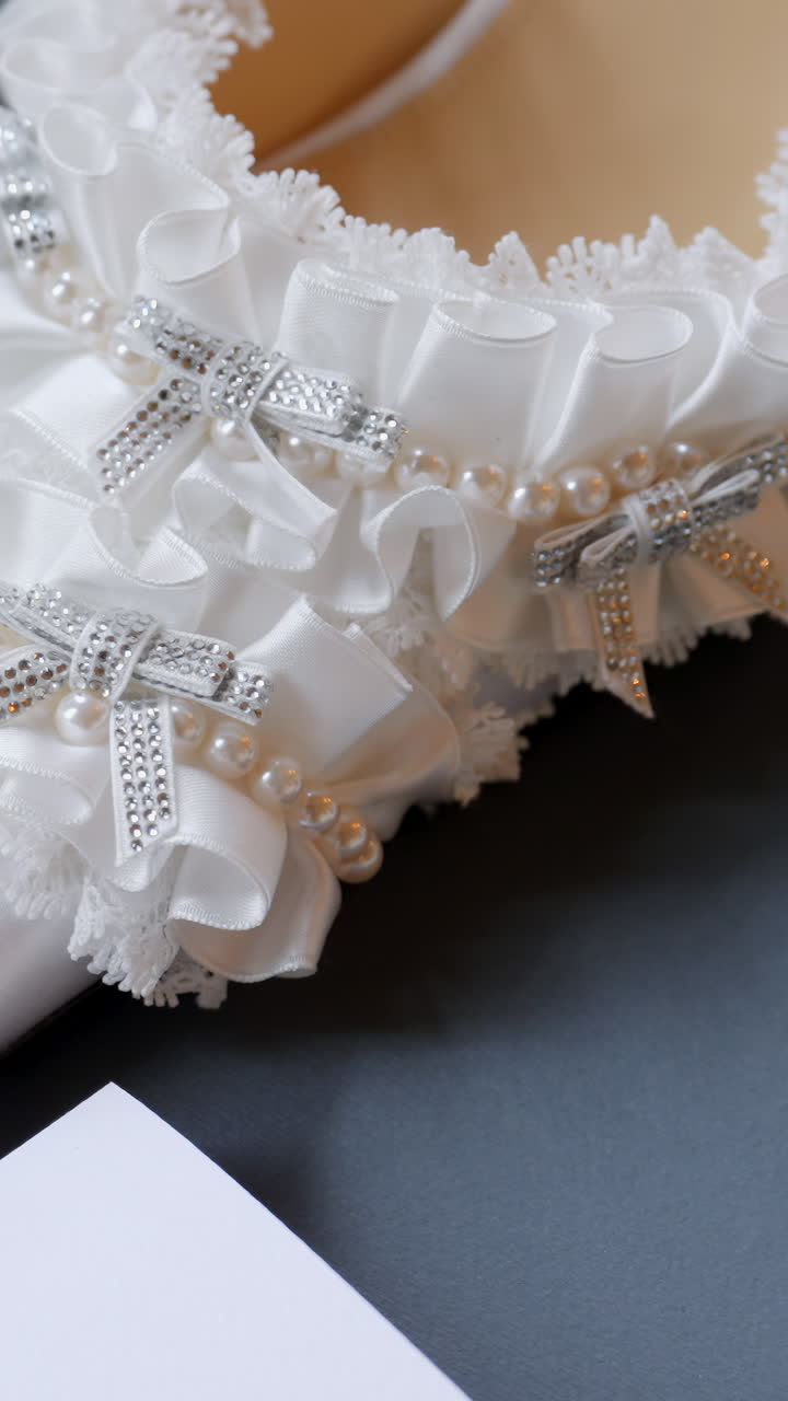 Close-up of a Bridal Garter on a Wedding Shoe