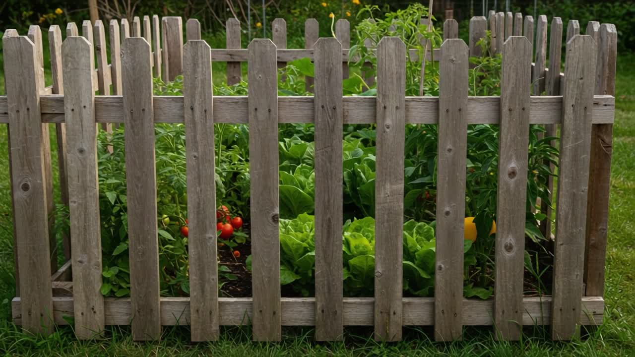 A Bountiful Garden Surrounded by Wooden Fencing, Showcasing a Vibrant Bed of Fresh Vegetables and Lush Greenery in an Inviting Backyard Setting