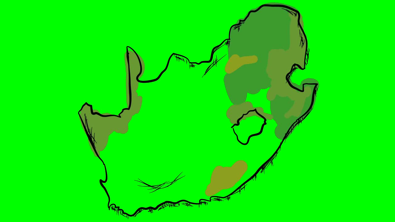 남아프리카 공화국은 녹색 화면에 컬러 지도를 그리고 고립 된 화이트 보드입니다.