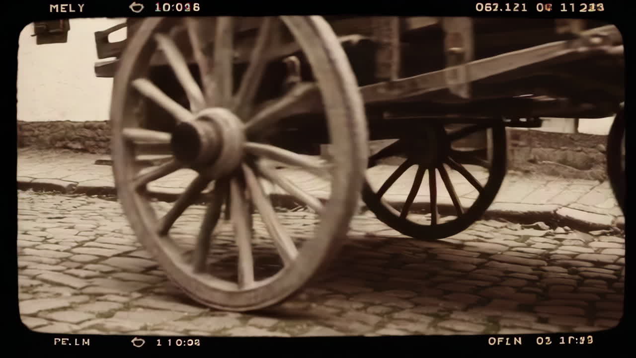 Old European Town Scene with Horse-Drawn Cart