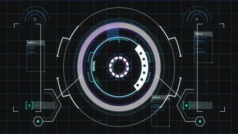 animación de escaneo de alcance y procesamiento de datos aver cuadrícula sobre fondo negro