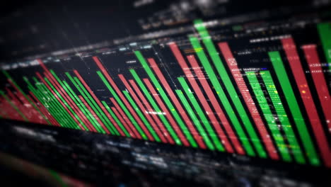 Mercado-De-Valores-De-Negocios,-Comercio,-Gráfico-De-Información-Con-Gráficos-Animados,-Gráficos-Y-Análisis-De-Información-De-Números-De-Datos-Que-Se-Mostrarán-En-La-Pantalla-De-Visualización-Del-Monitor-Para-El-Tema-De-La-Maqueta-De-La-Reunión-De-Negocios