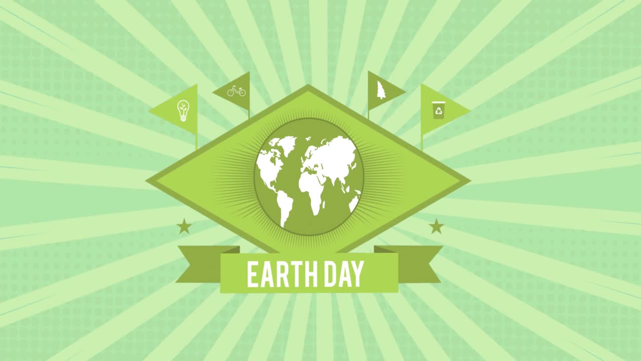 녹색 나선 배경에 있는 지구와 지구의 날의 애니메이션