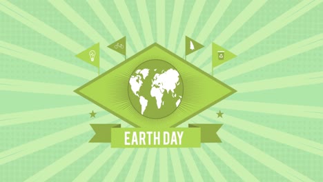 animation of globe and earth day on green spiral background