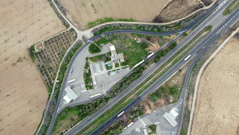 aerial view of highway rest area and service station