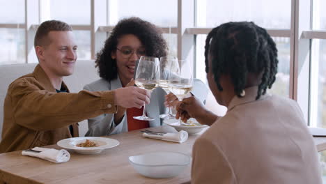 friends celebrating at restaurant