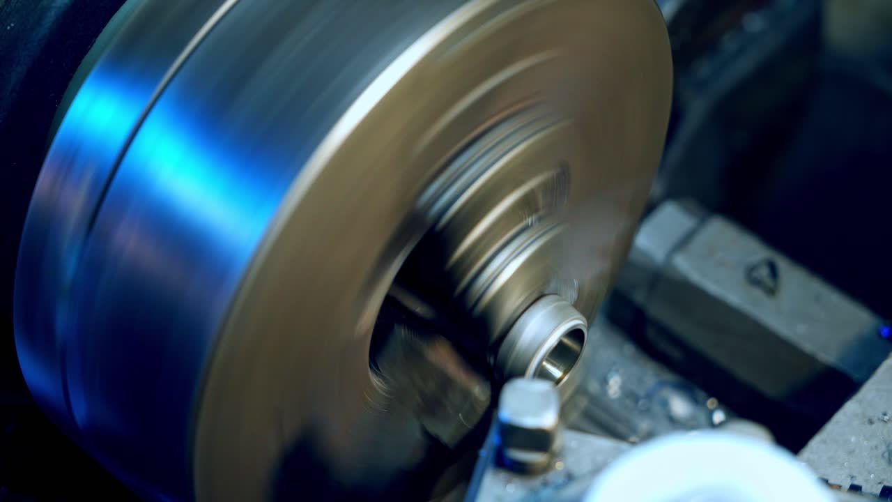 Factory of metal products. Industrial machine tool equipment, close up