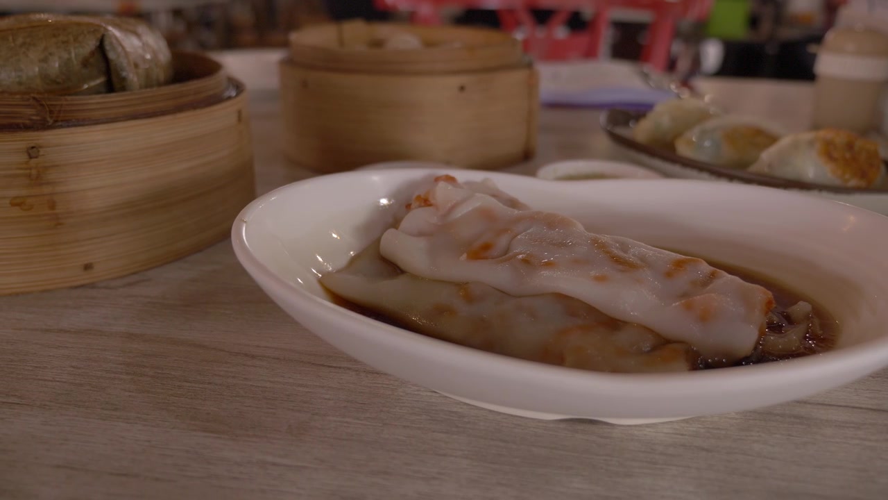 Tampilan Jarak Dekat yang Stabil dari Hidangan Dim Sum yang Disajikan di Restoran Tuang Dim Sum di Bangkok, Thailand