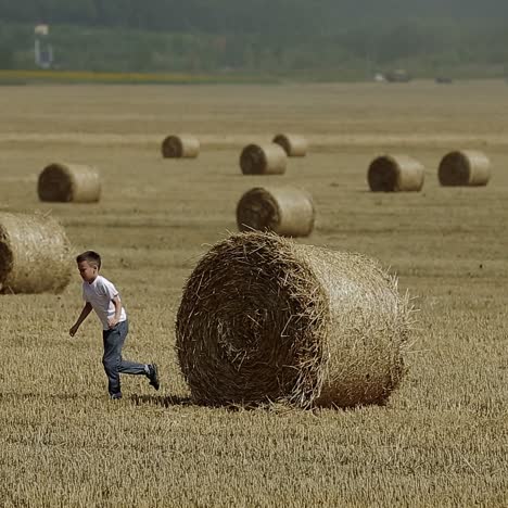 jongen ontspant zich op het veld.