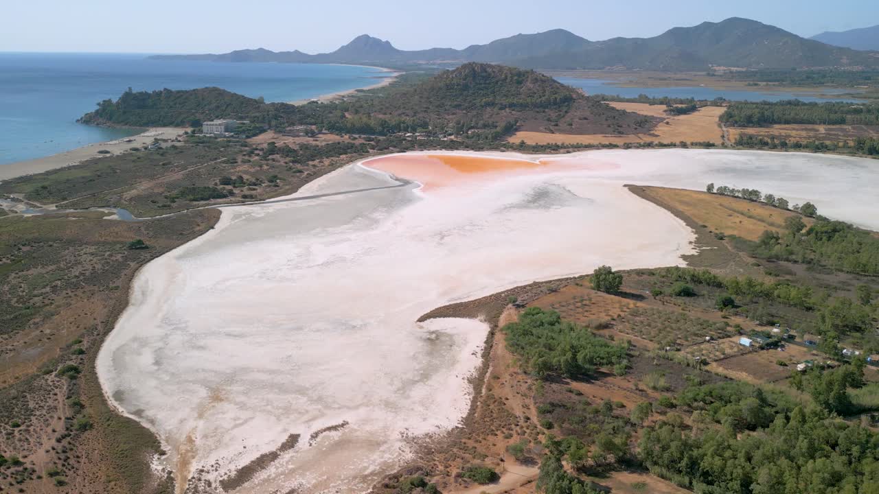 Impressive aerial views of a dry Saladar on the island of Sardinia Italy where flamingos spend winter