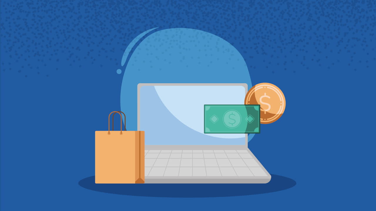 computadora portátil con animación de comercio electrónico