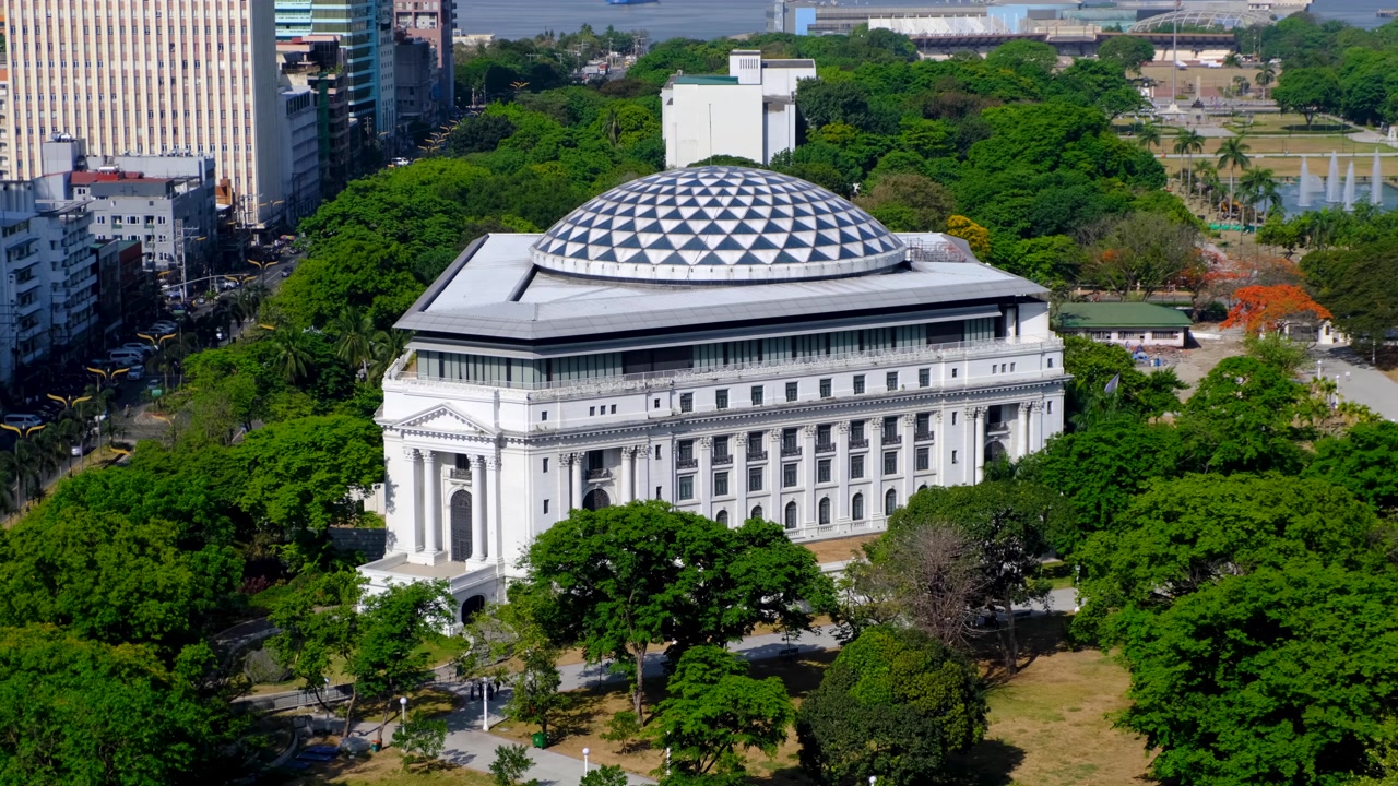 Aerial view of National Museum of Natural History building in Rizal Park capital city Manila, Philippines