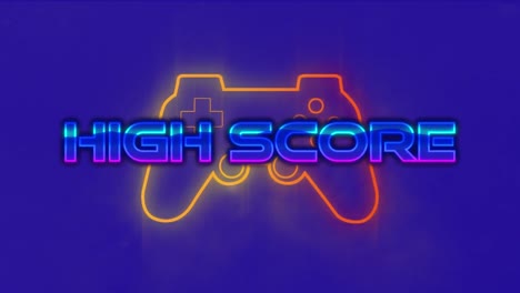 animación de texto de puntaje alto sobre el controlador de videojuego y fondo púrpura