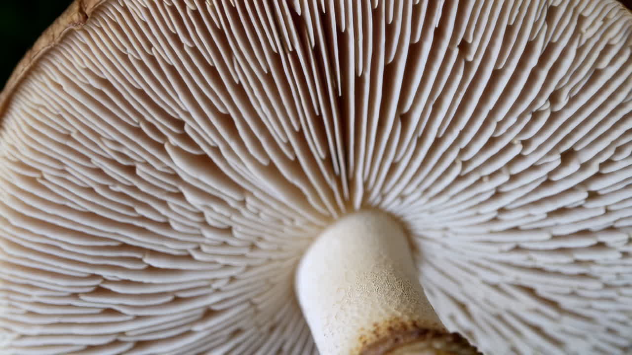 Underside of a Mushroom with Visible Gills
